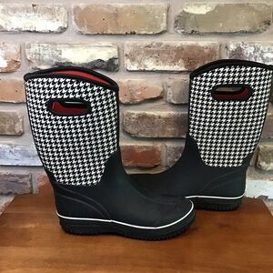 Women's Black & White Houndstooth Pullon Wellies Waterproof Winter Boots